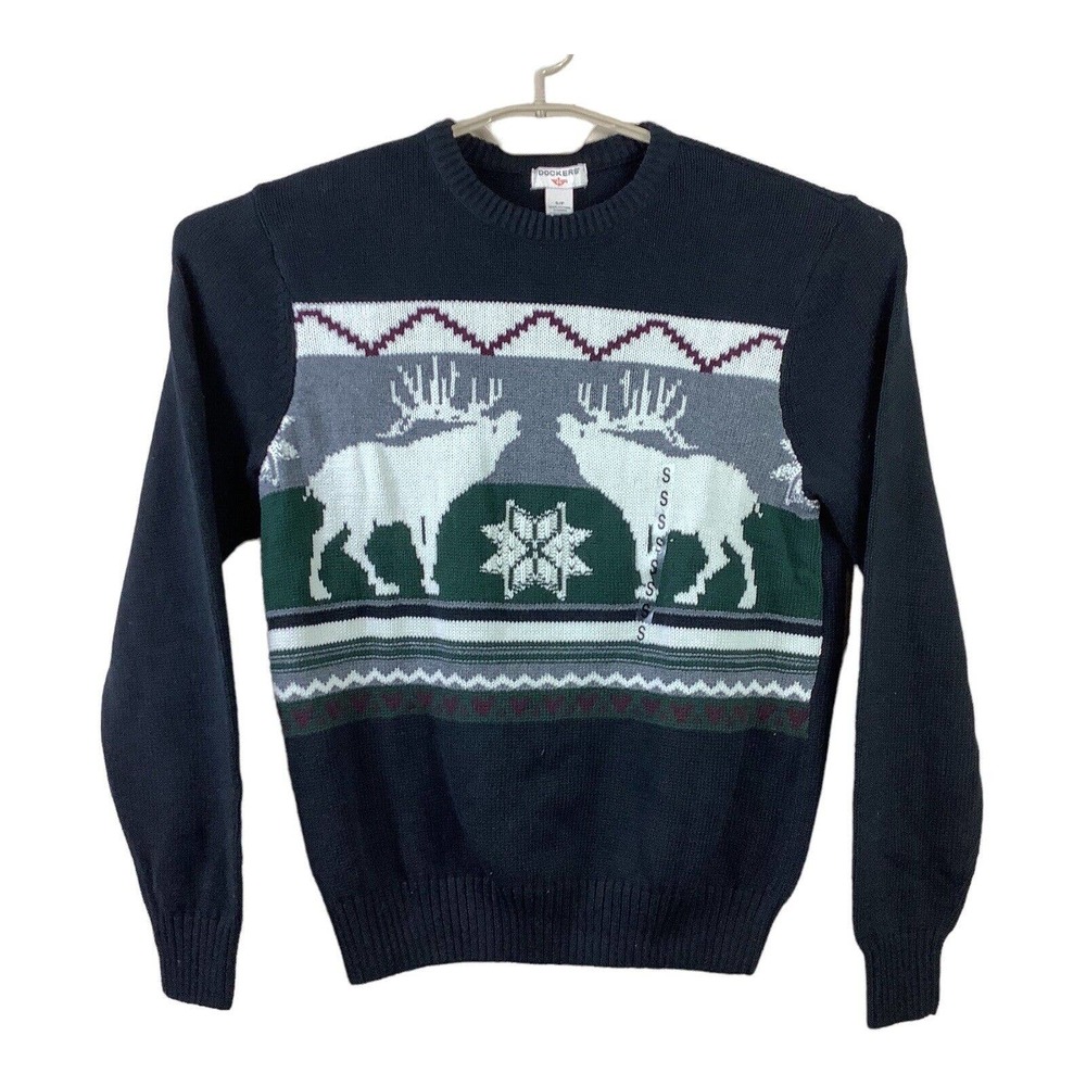 Dockers Men’s Christmas Sweater Sz Small Nordic Reindeer Outdoors NWT